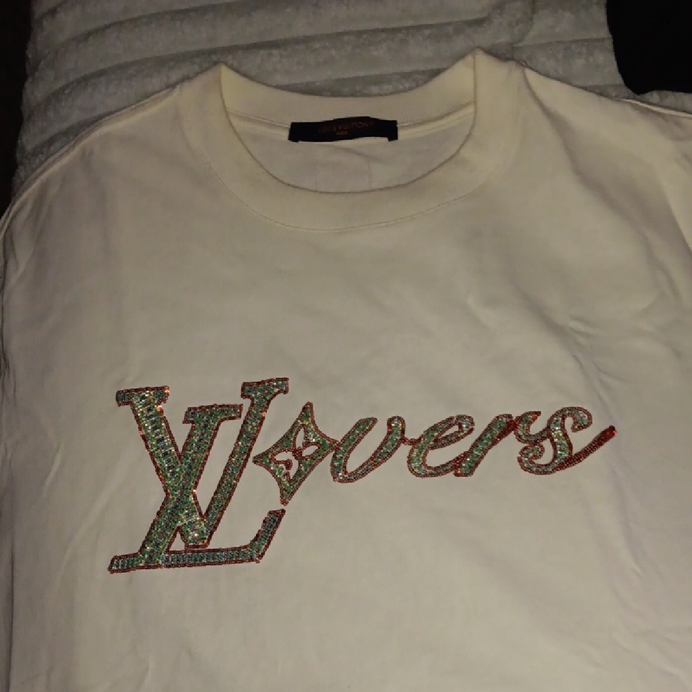 Louis Vuitton Cream Tee with Colorful Logo